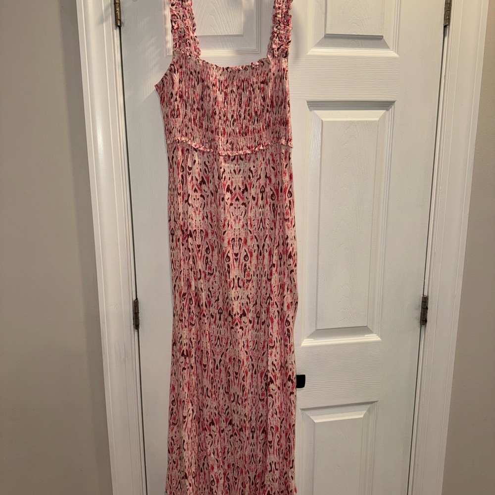 Zara Linen Blend Pink and White Maxi Dress